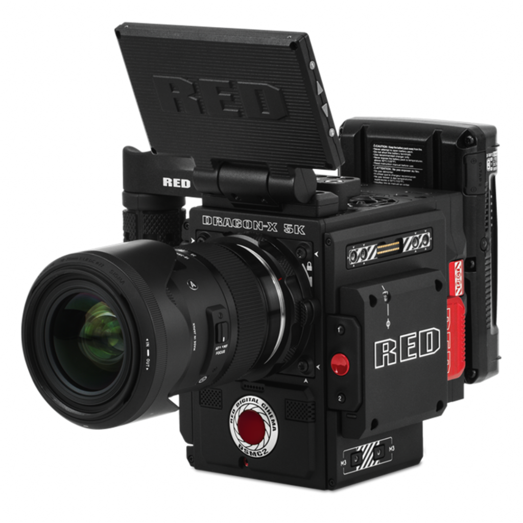 RED DSMC2 cinema camera rigged for production, showing its modular design alongside newer options like the V-Raptor XE.